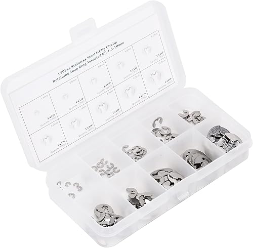 Miniatura 2 de Juego de 120 piezas de clip E Surtido Arandela Acero Inoxidable Anillo de Retención Externa Circlip 0.059 in a 0.394 in
