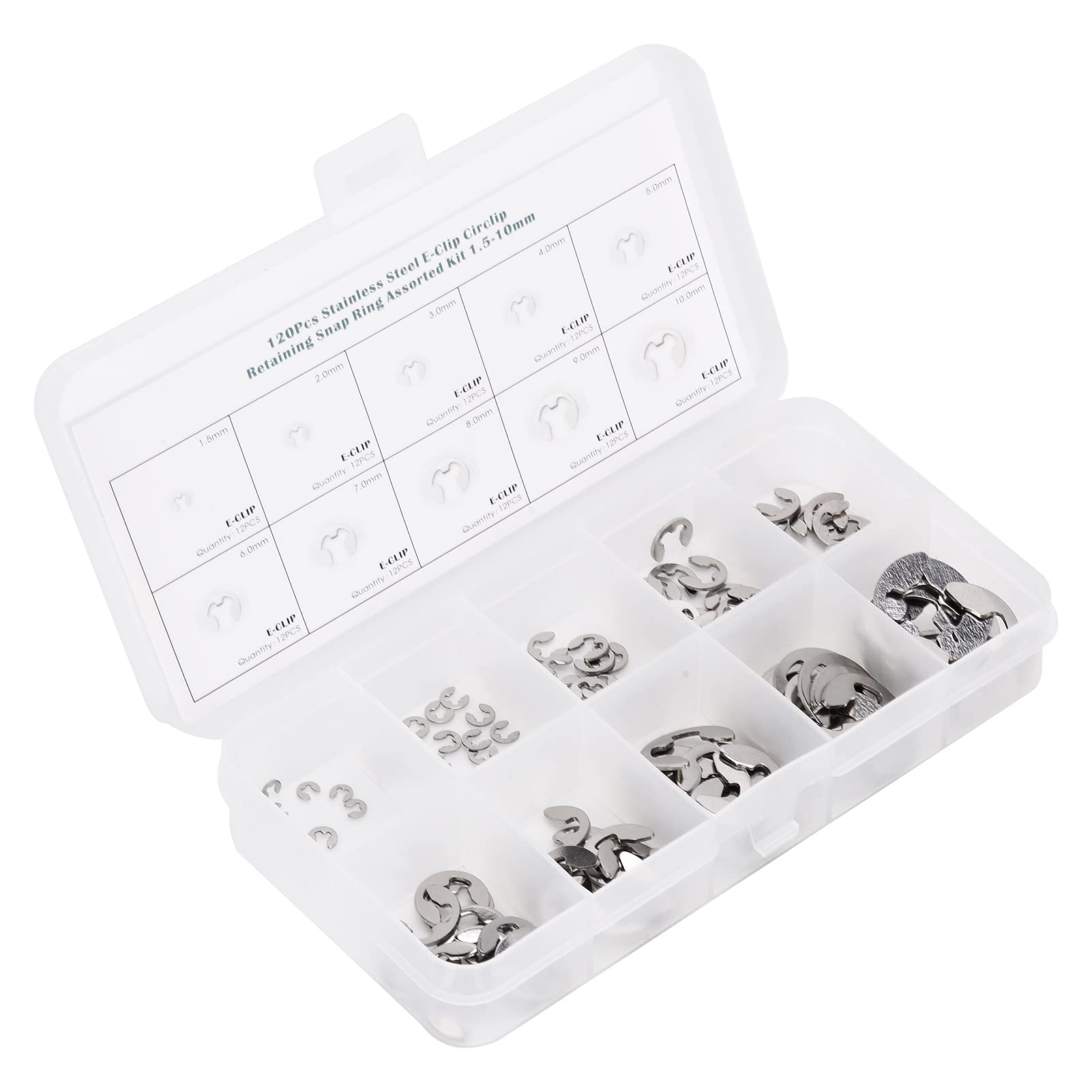 120Pcs E Clip Assortment Set Washer Stainless Steel External Retaining Ring Circlip 1.5mm to 10mm