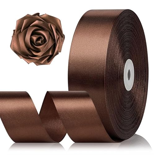 1-1/2 Inch 100 Yards Brown Satin Ribbon, Solid Fabric Ribbon Roll for Flower Bouquet, Gift Wrapping, Roses Making, Handmade Crafts