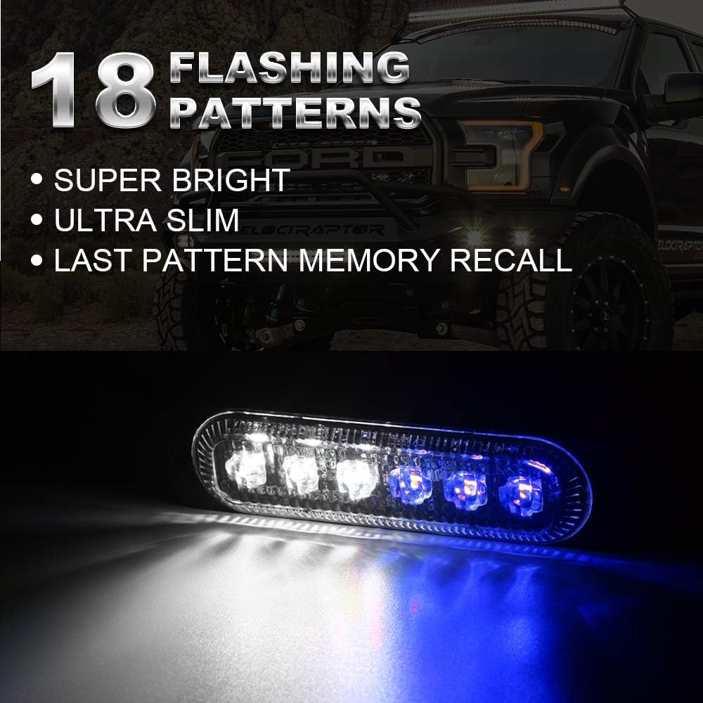 VKGAT 4pcs Sync Feature 6LED Car Truck Emergency Beacon Warning Hazard Flash Strobe Light Surface Mount (Blue/White)