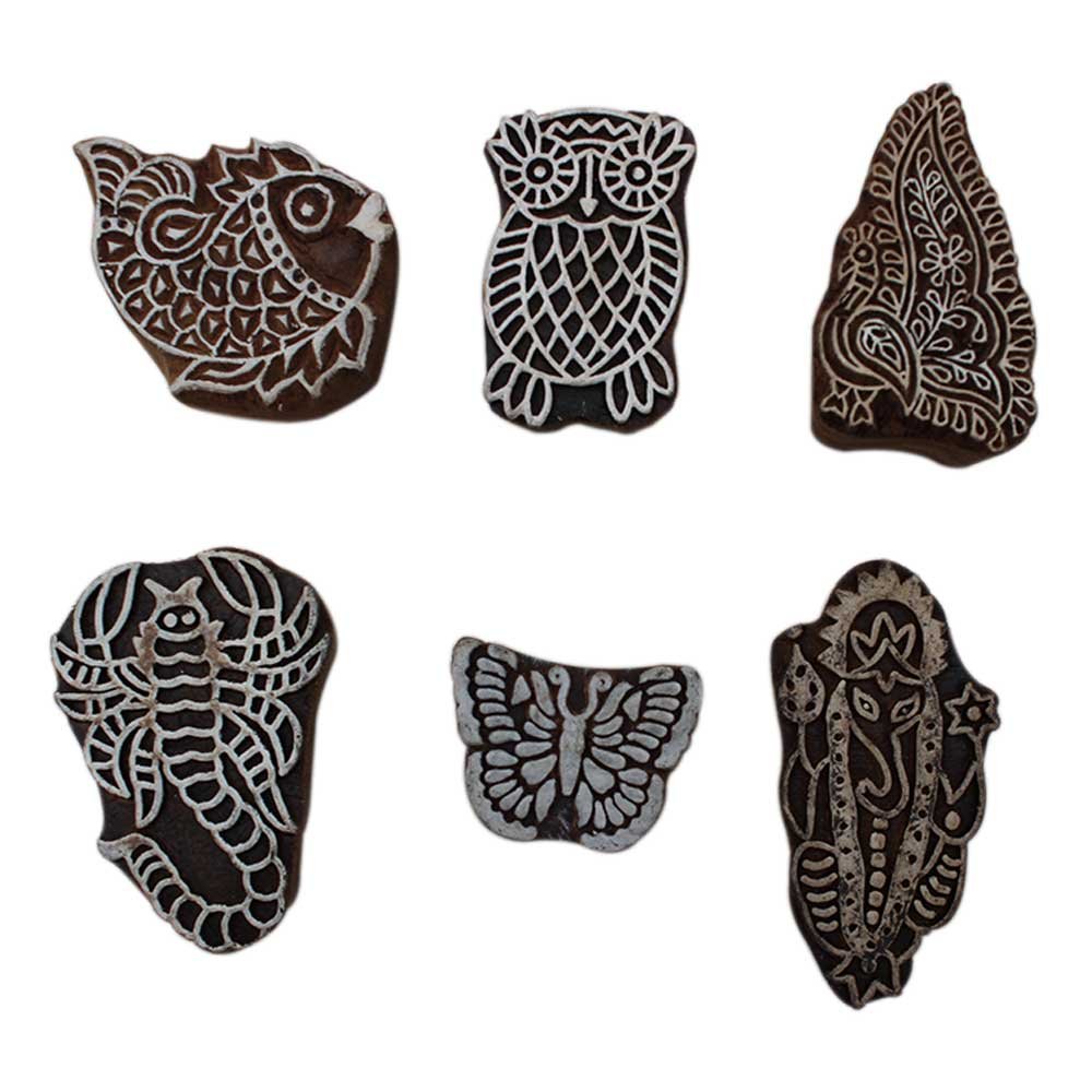 Indian-Shelf Handmade Vocalforlocal Set of 6 New Mix Wooden Printing Block (4.44 cm, Brown)-image-48