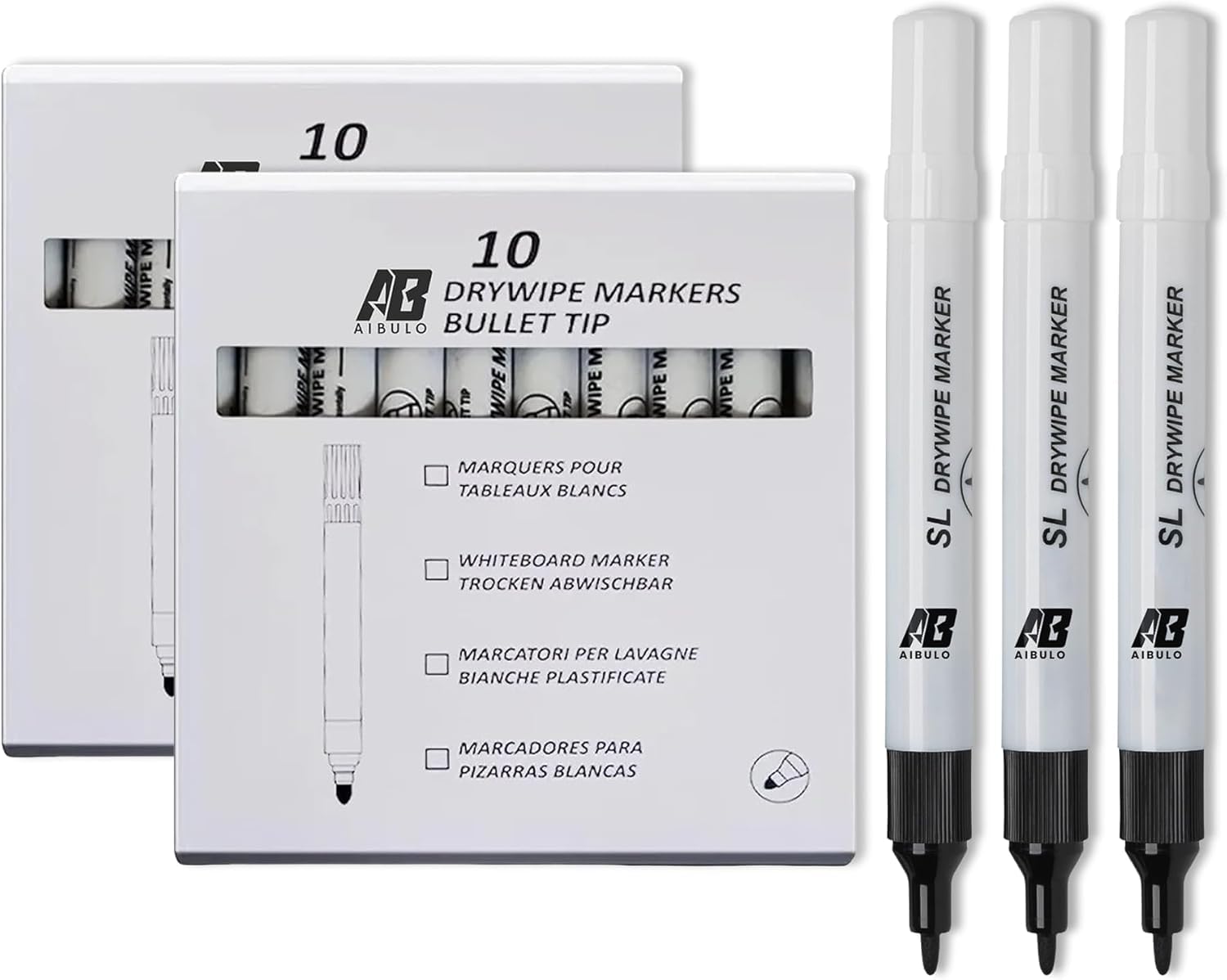 AIBULO 100 Black Dry Wipe Whiteboard Markers | 10 Pens per Pack – Total 100 | Quick-Dry Fine Tip Erasable Pens for Whiteboards, Glass, Office, School & Home Use