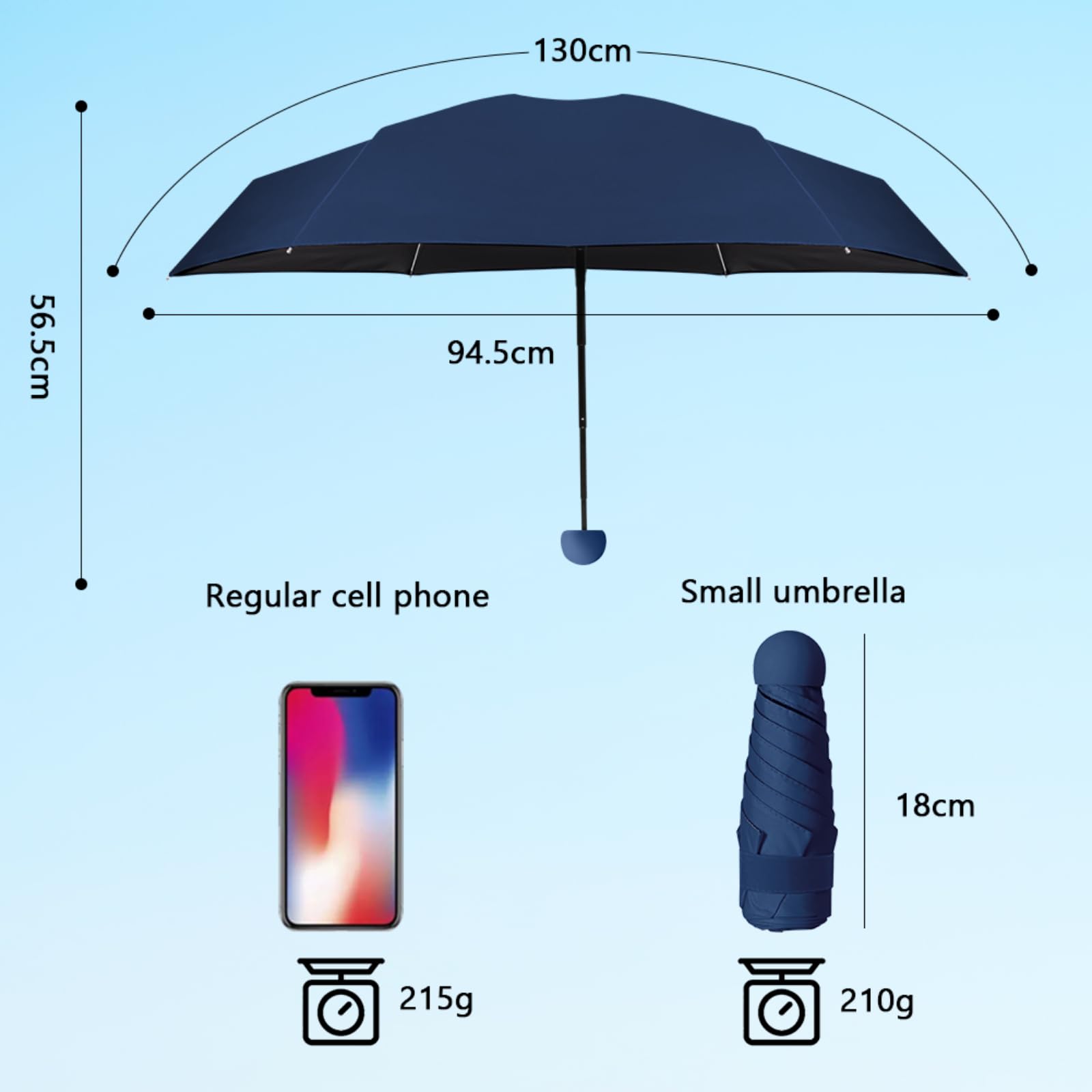 Vicloon Mini Ombrello, Ombrello Tascabile con Manico Dorato Nervature in Lega di Alluminio, Portatile Compatto Pieghevole Viaggio Ombrello, UPF>50+ Ombrello da Sole/Pioggia