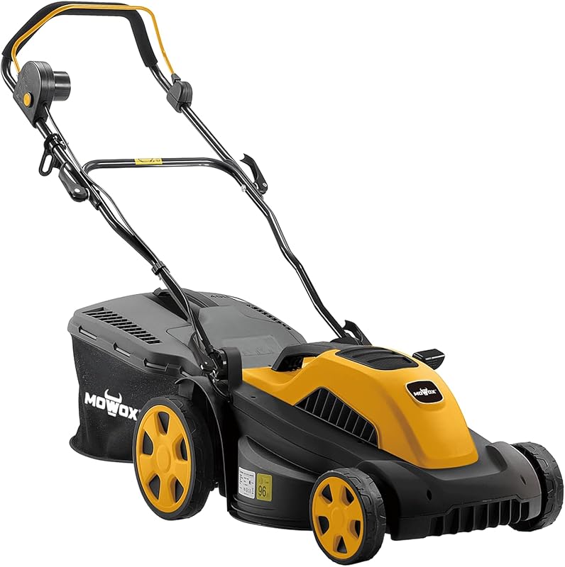MOWOX POWER Tondeuse Électrique Puissante, 1800W, Largeur de Coupe 43CM, Réglage de la Hauteur sur 5 Positions, Guidon Pliable, Bac à Herbe de 50L