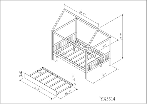 Miniatura 2 de Camas de casa matrimonial con nido para niños, marco de cama de madera para niñas y niños, no necesita resorte, tamaño matrimonial, azul