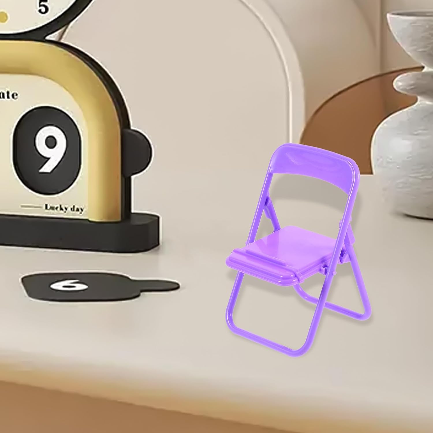 10pcs Foldable Cartoon Chair Phone Stands, Creative Multi-Functional Mobile Holders for Desktop and Travel, Purple Compact Phone Racks image 4