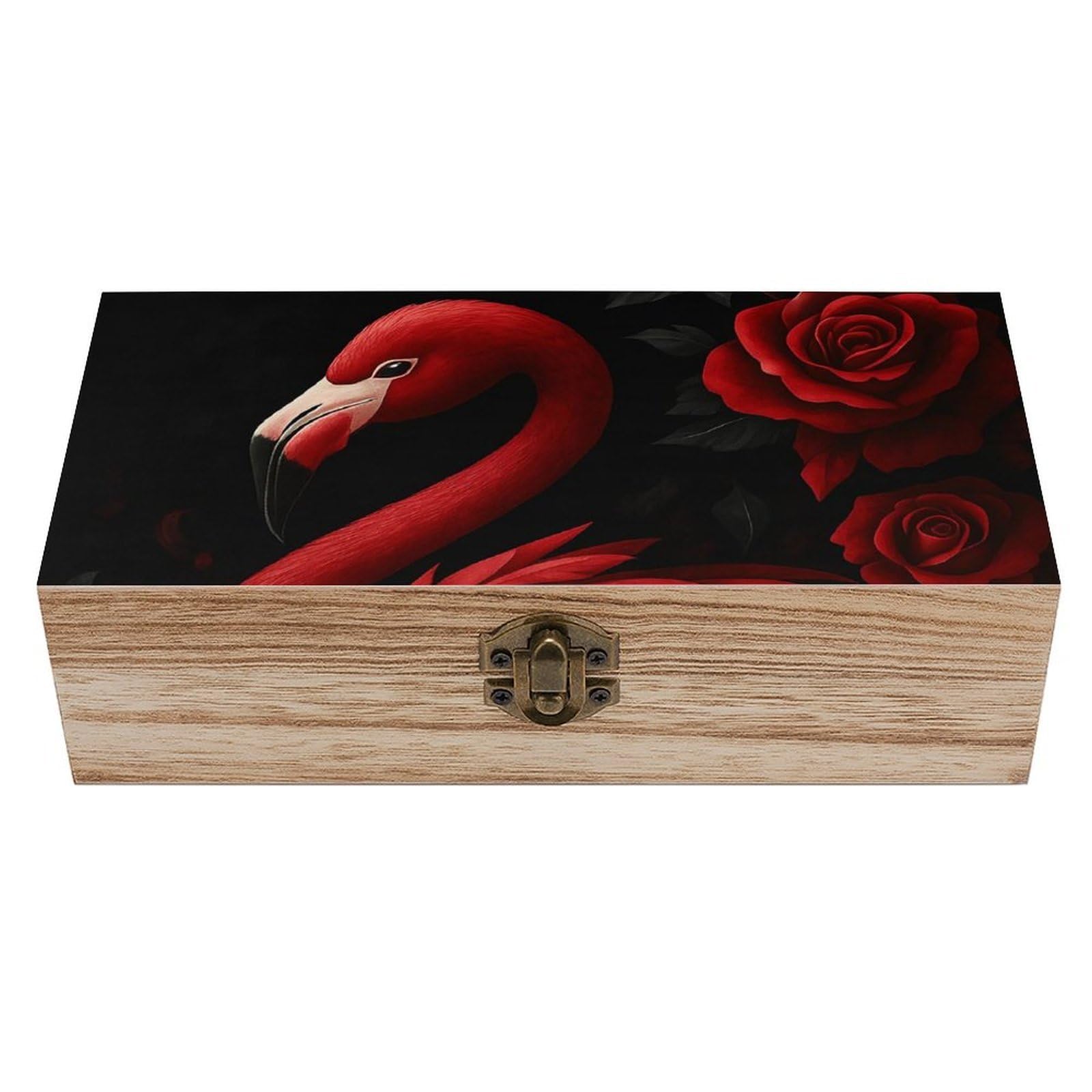 SMAZDFXX Red Flamingo And Rose Wooden Storage Box Multipurpose Decorative Box for Jewelry Photo Home Decor