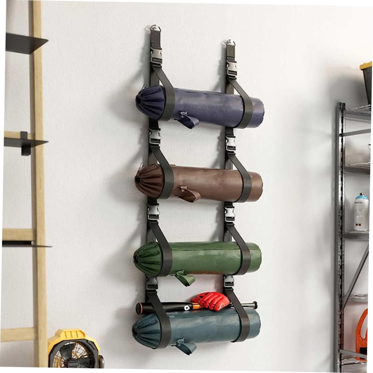 BESPORTBLE 2Pcs Adjustable Wall Storage Strap Multi Functional Garage Organizer for Camping Chairs Yoga Mats Tents More Convenient Wall Hanging for Home Workshop