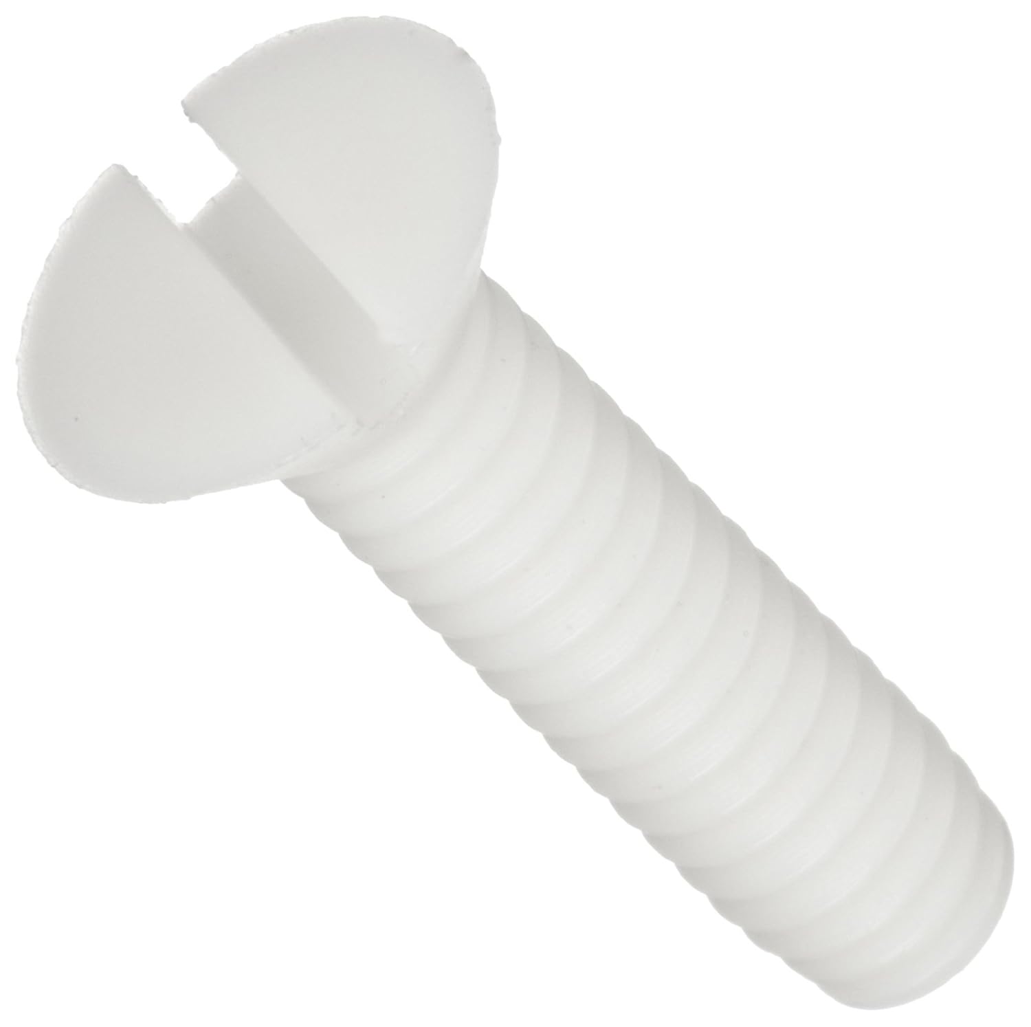 30% Glass Filled Nylon 6/6 Machine Screw, Flat Head, Slotted Drive, 1/4"-20, 5/8" Length (Pack of 500)