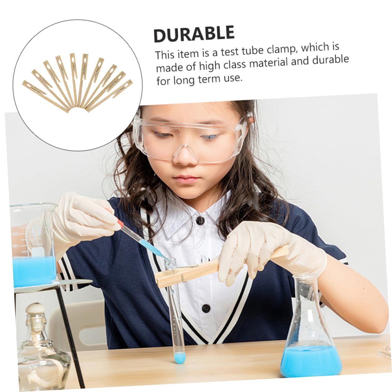 Hemobllo Pinzas para Tubo de Ensayo de Bambú Beige Mango Largo y Diseño Ligero, 20 Piezas para Uso en Laboratorio y Escuela