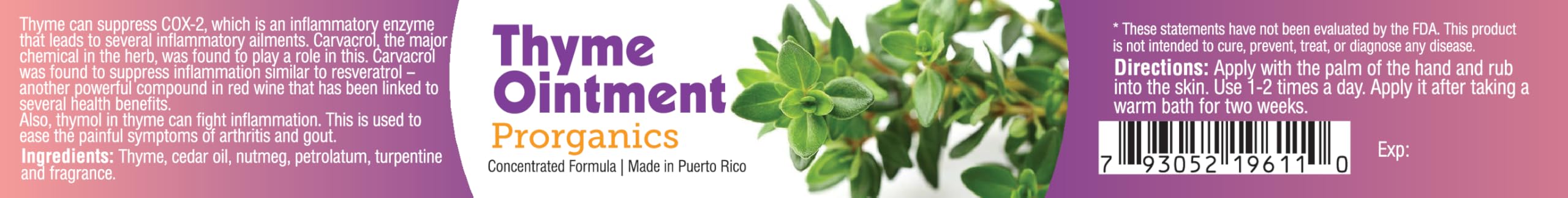 Rare Thyme Ointment 4oz by Prorganics