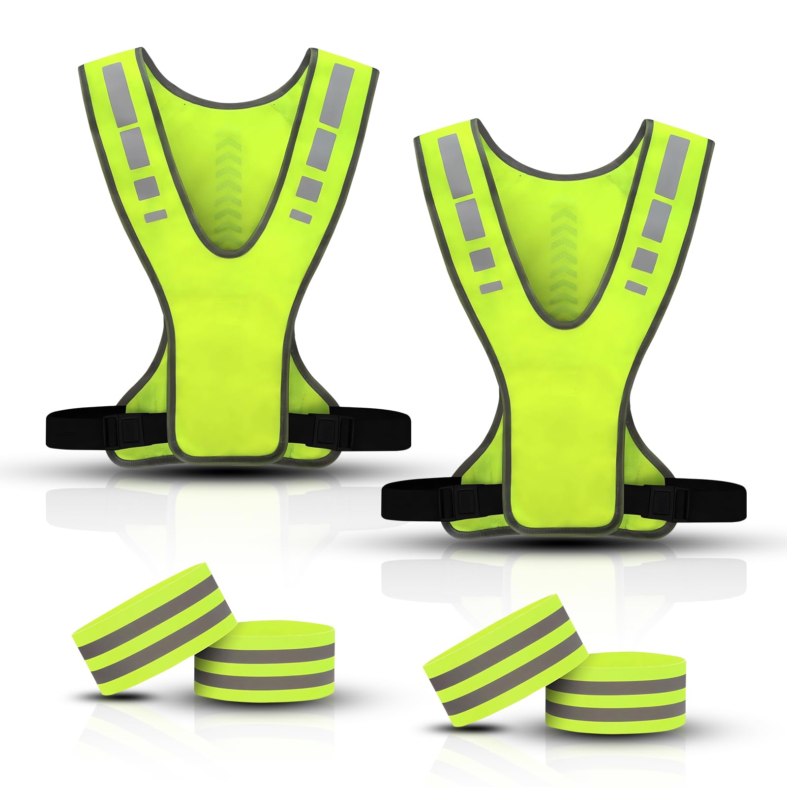 Gilet vélo réfléchissant 2PCS + 4PCS brassard de sécurité, gilet fluorescent de sécurité pour la course, le cyclisme et 