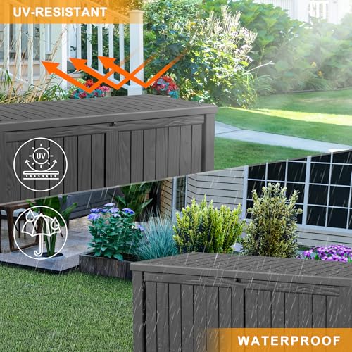 Image of 120 Gallon Outdoor Storage Box - Deck Box Waterproof Patio Furniture, Garden Tools, Cushions, Pool Accessories Outside Storage Resin Box,(Black)