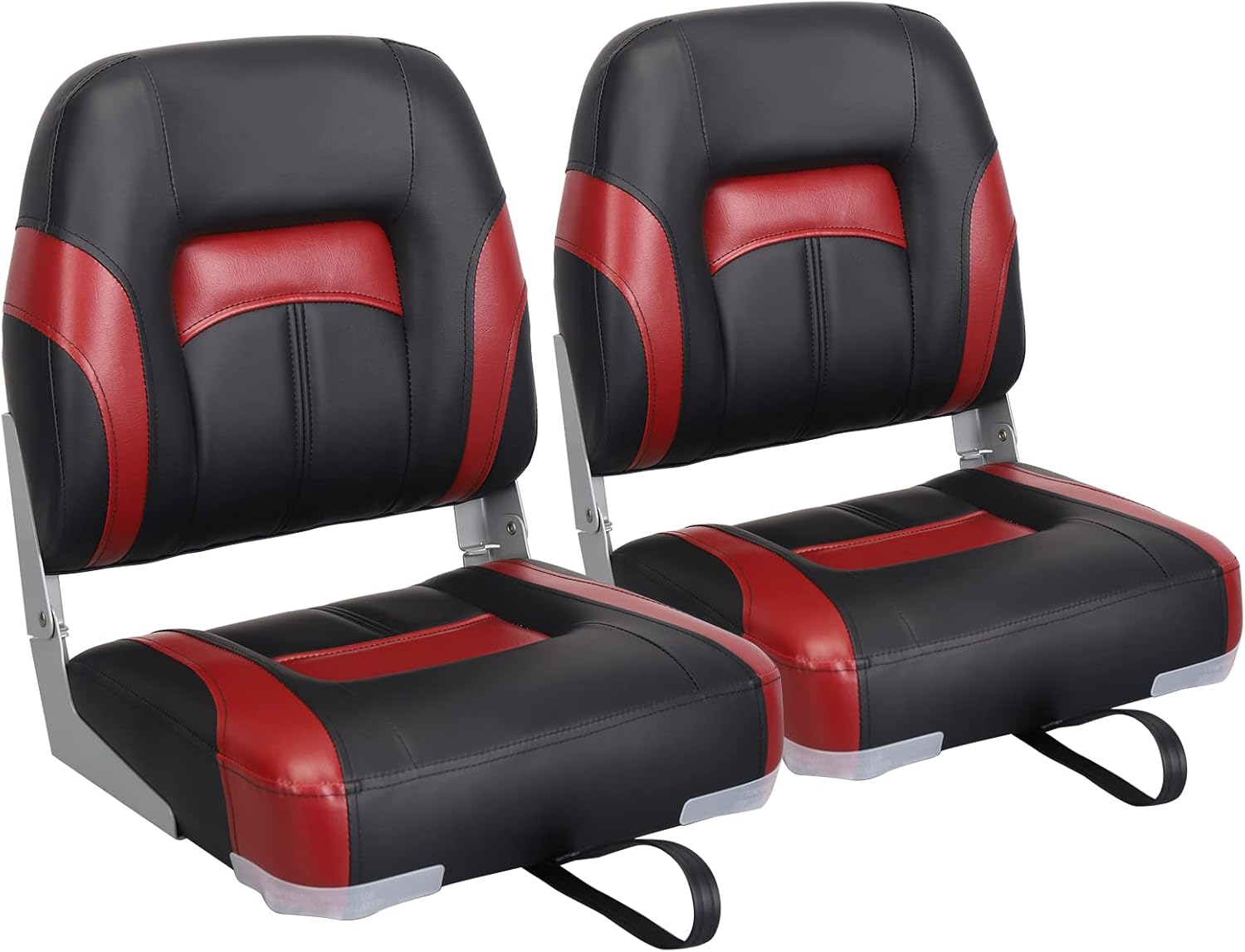 Leader Accessories A Pair of Elite Low/High Back Folding Fishing Boat Seat (2 Seats) G-Red/Black