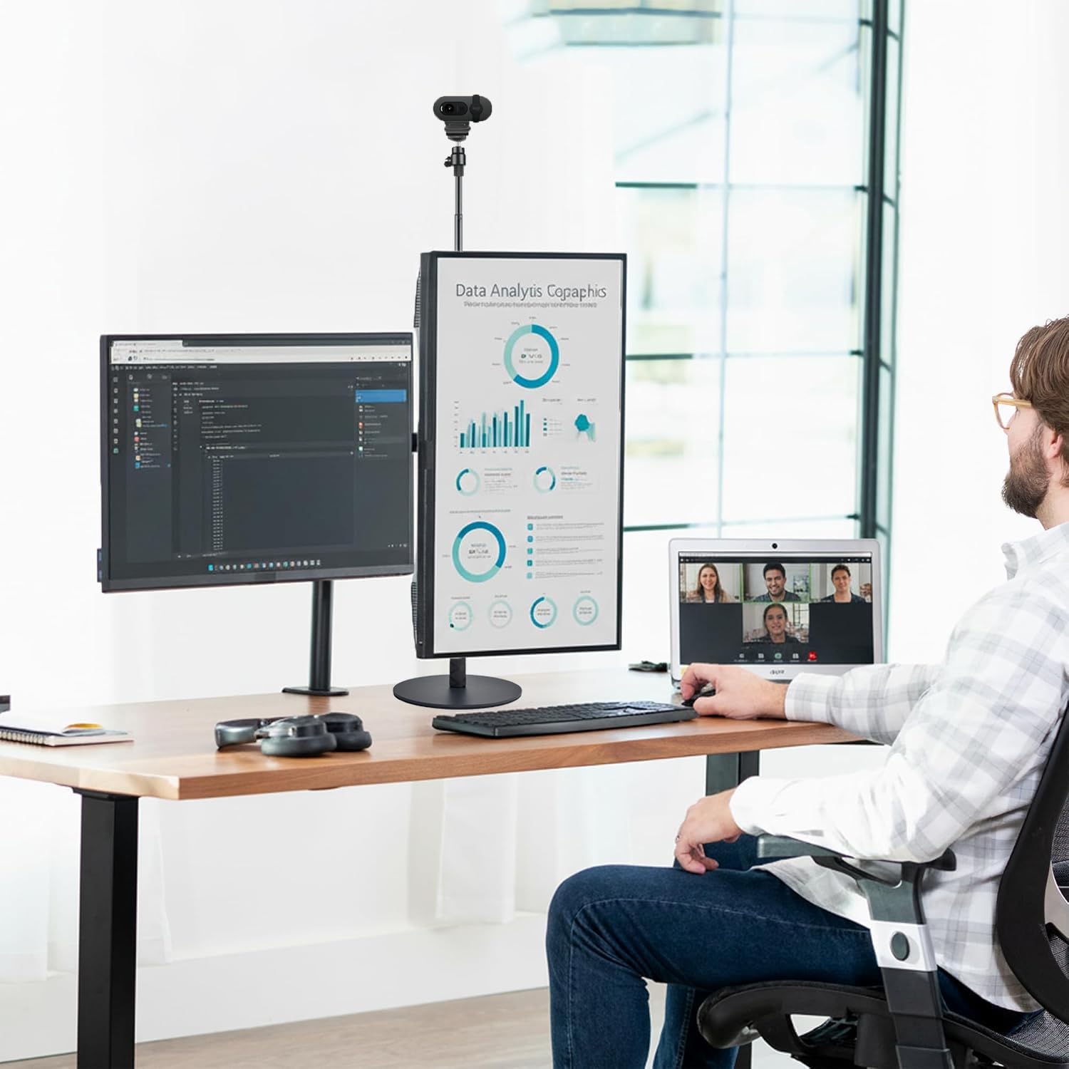 Adjustale Webcam-Stand,5ft Desktop Webcam Holder for Logitech Brio-101 100, Brio 301 300, Brio 501 500, C270, C310 Webcams