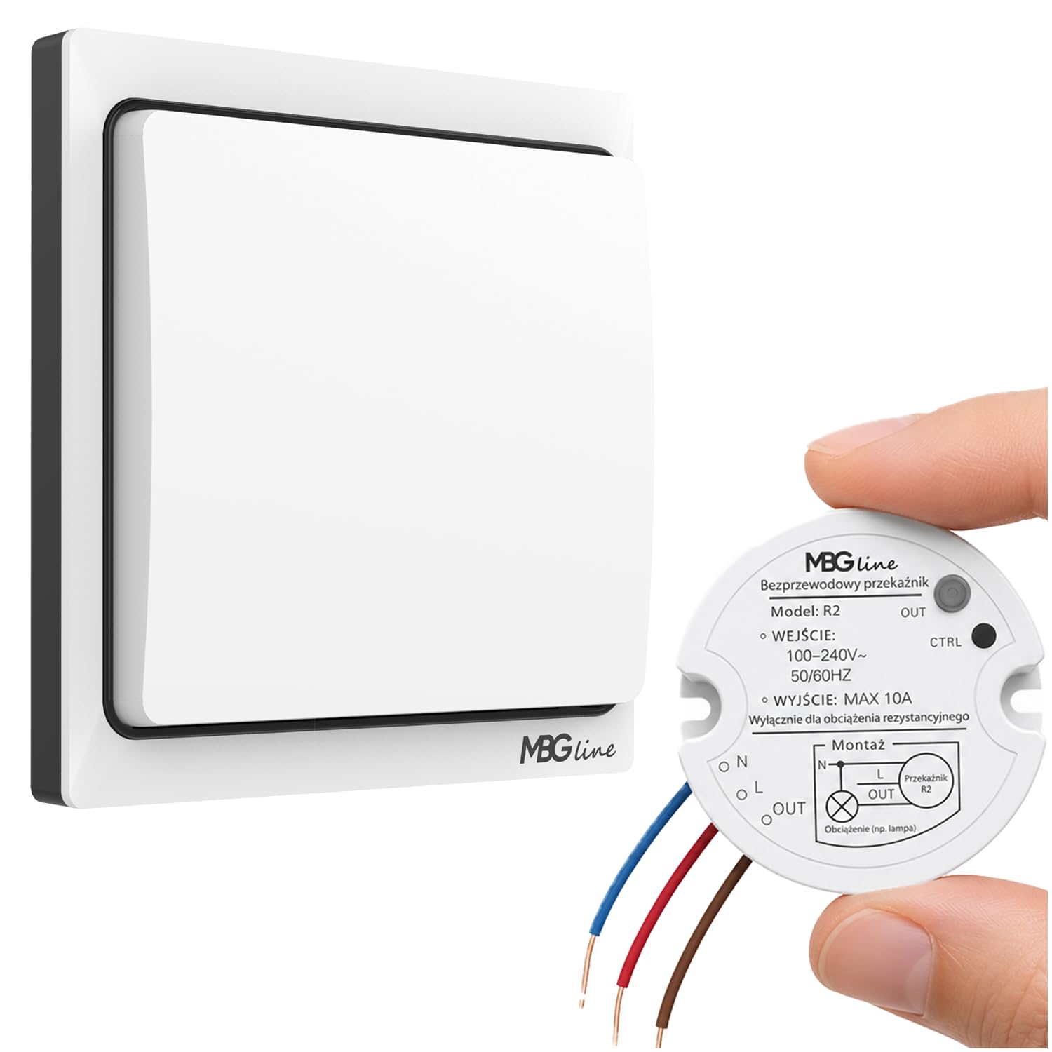 K4RW1 + R2 Kit Interrupteur Sans Fil Cinétique | Interrupteur Mural Auto-Alimenté Sans Pile | Commande d'Éclairage à Distance Sans Câblage ni Perçage pour Lampe et LED, Blanc