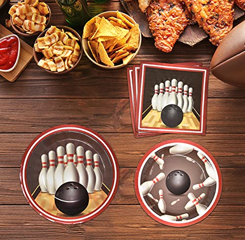 Bowling Birthday Party Supplies Tableware Set 24 9" Paper Dinner Plates 24 7" Dessert Plate 24 9 Oz Cups 50 Lunch Napkins For Cosmic Ball Bowling Lanes Pins & Balls Sports Theme Kids Boys Girls Decor #TOP7
