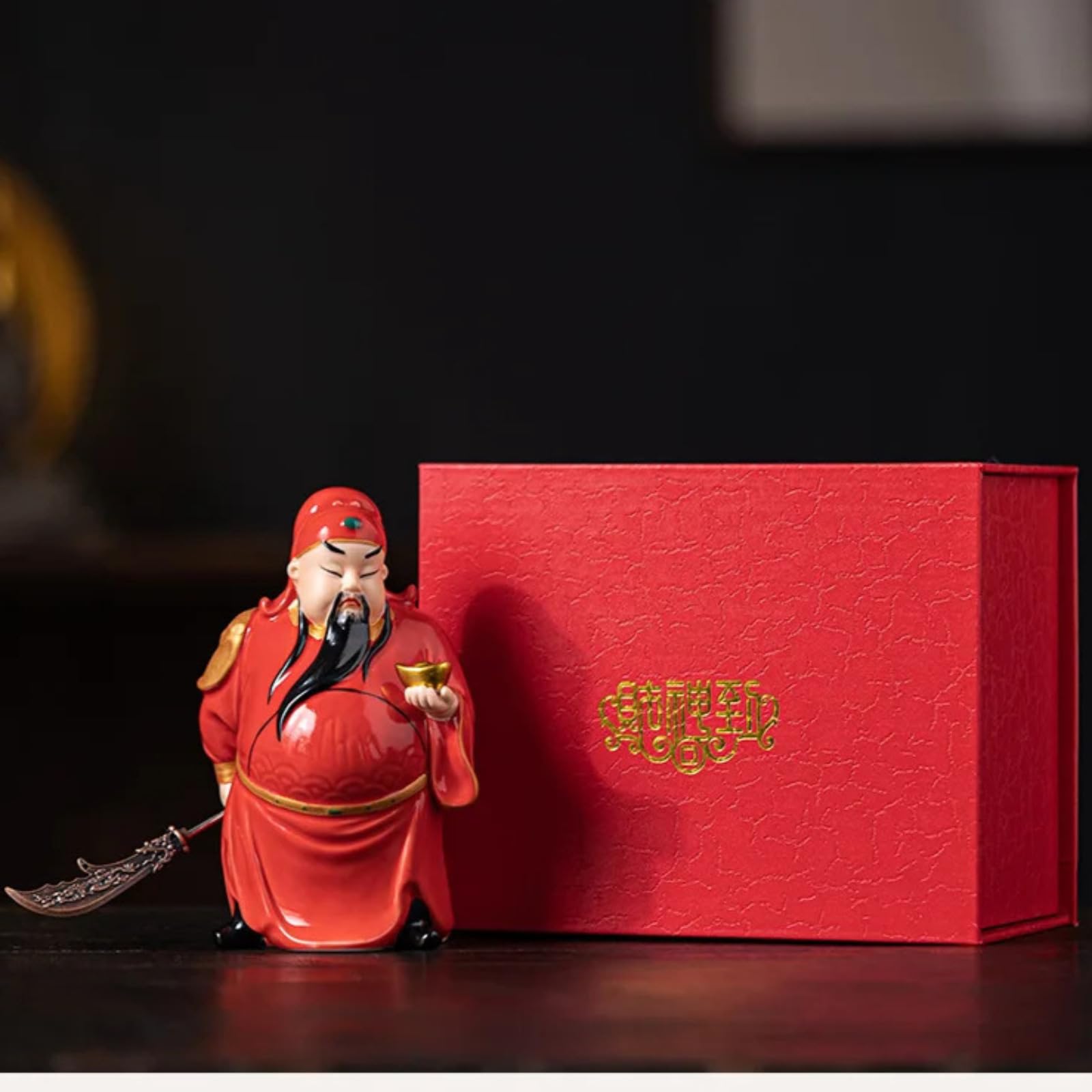 Lord Guan décoration en céramique 14 cm, une statuette d'art traditionnel avec coffret cadeau élégant