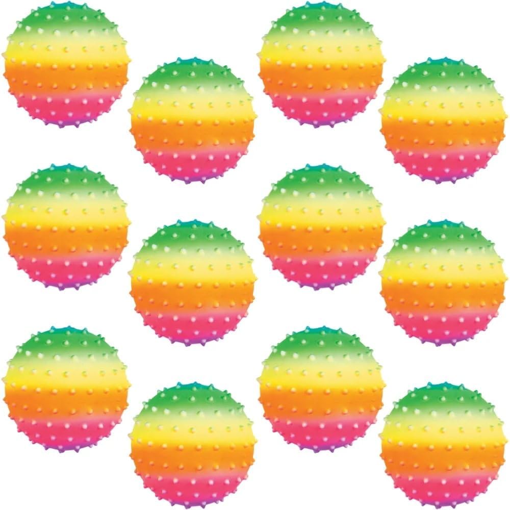 Fun Express 5" Rainbow Spike Balls – Vibrant Educational Toys for Kids Ideal for Sensory Play – Learning Activities Hand-Eye Coordination and Motor Skill Development – Assorted Colors – 12 Pieces