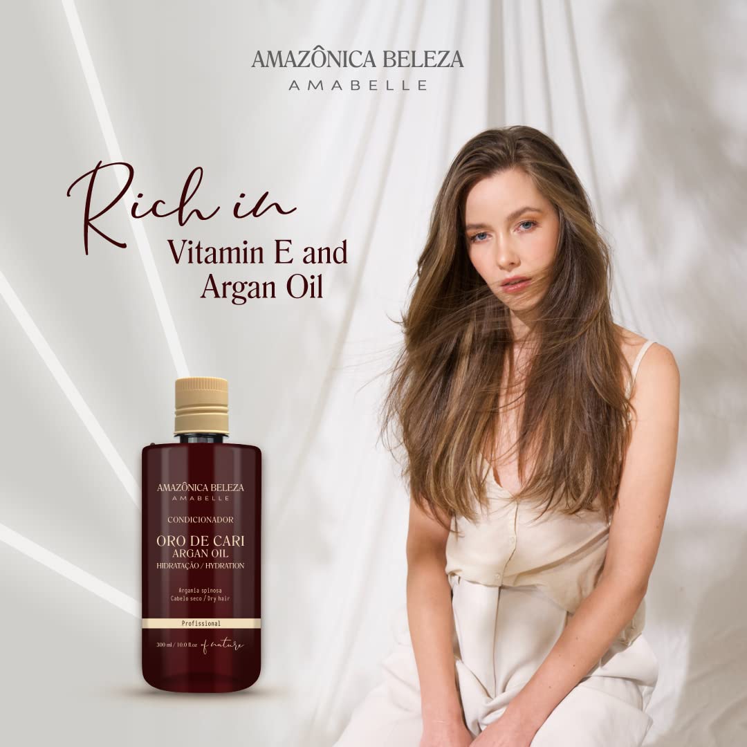 AMAZONICA BELEZA Oro de Cari Shampoo and Conditioner, Intensive Hydration for Dry Hair with Argan Oil and Vitamin E, Professional Line, 10 Oz - Image 7