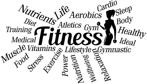 ANFRJJI Calcomanía de pared de fitness, 18 x 33 pulgadas, calcomanía motivacional de PVC con palabras como entrenamiento, alimentos, potencia, sueño