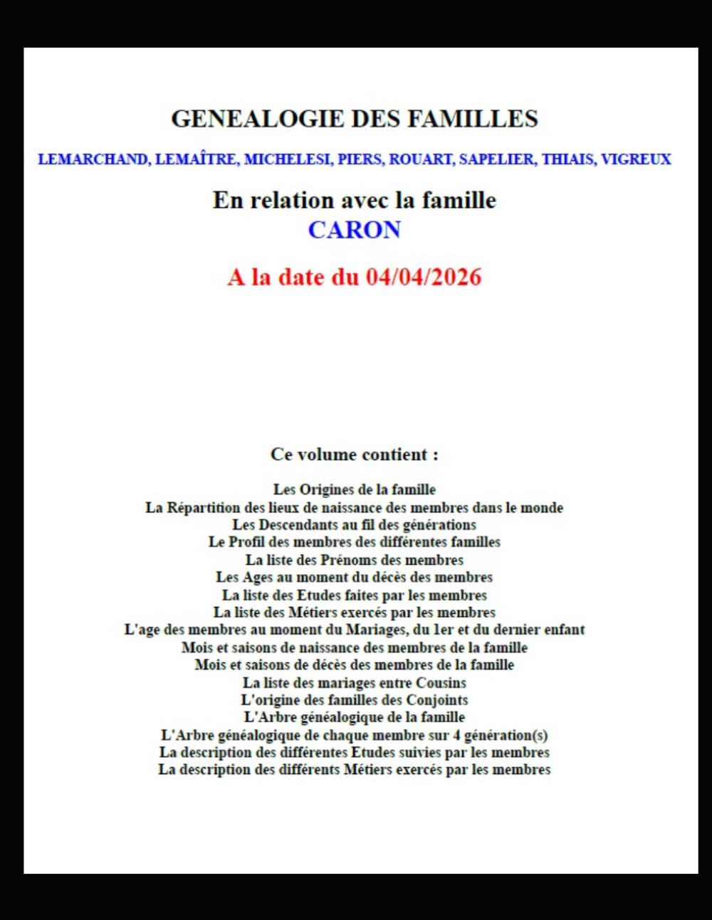 Généalogie Caron - Familles des conjoints - Tome III