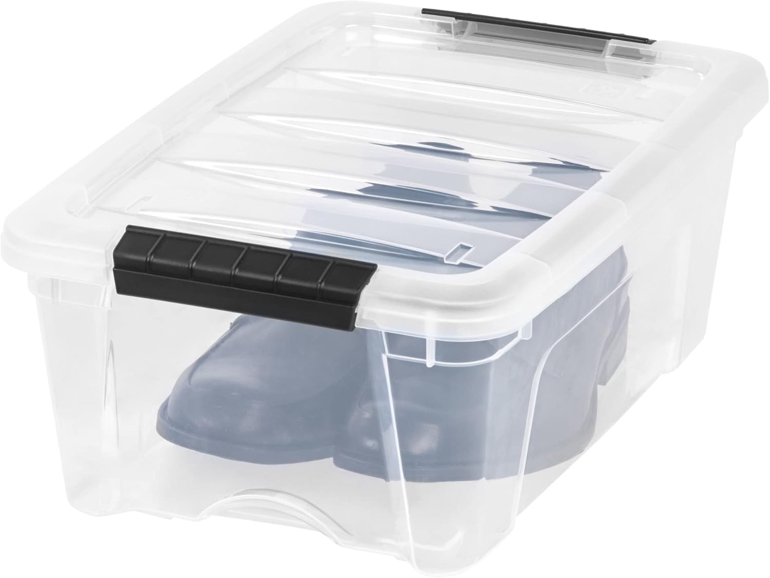 IRIS USA 100300 IRIS Stack and Pull Storage Box, 12.95, 11 x 16.5 x 6.5, 12 Quart, Clear/Black Buckle