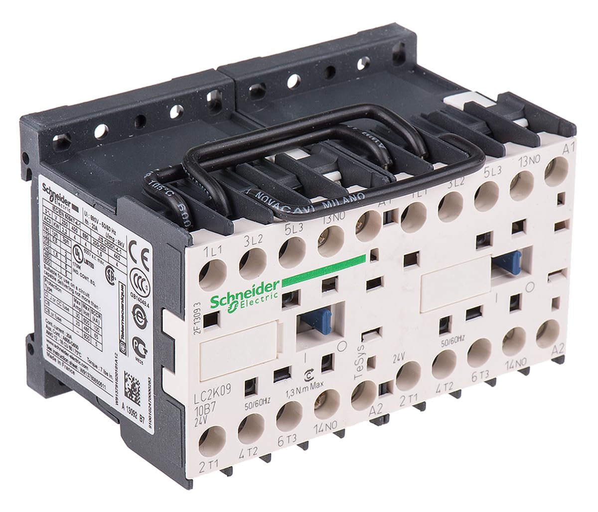 Schneider Electric, TeSys K, LC2K0910B7, Reversing contactor - 3P - AC-3 440 V 9 A - 1 NO - 24 V AC coil