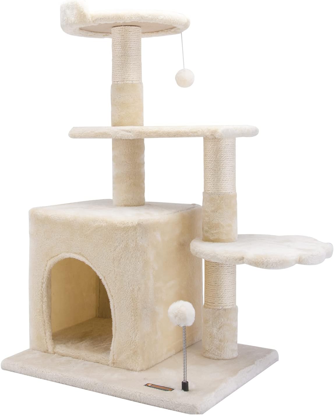 Cat Tree Cat Tower Cat Condo, HAMATE 33.5" Cat House with Sisal Scratching Post for Kitten Activity Platform Playground Furniture with Plush Hanging Ball Toy for Playing Climb Relax and Sleep (Beige)