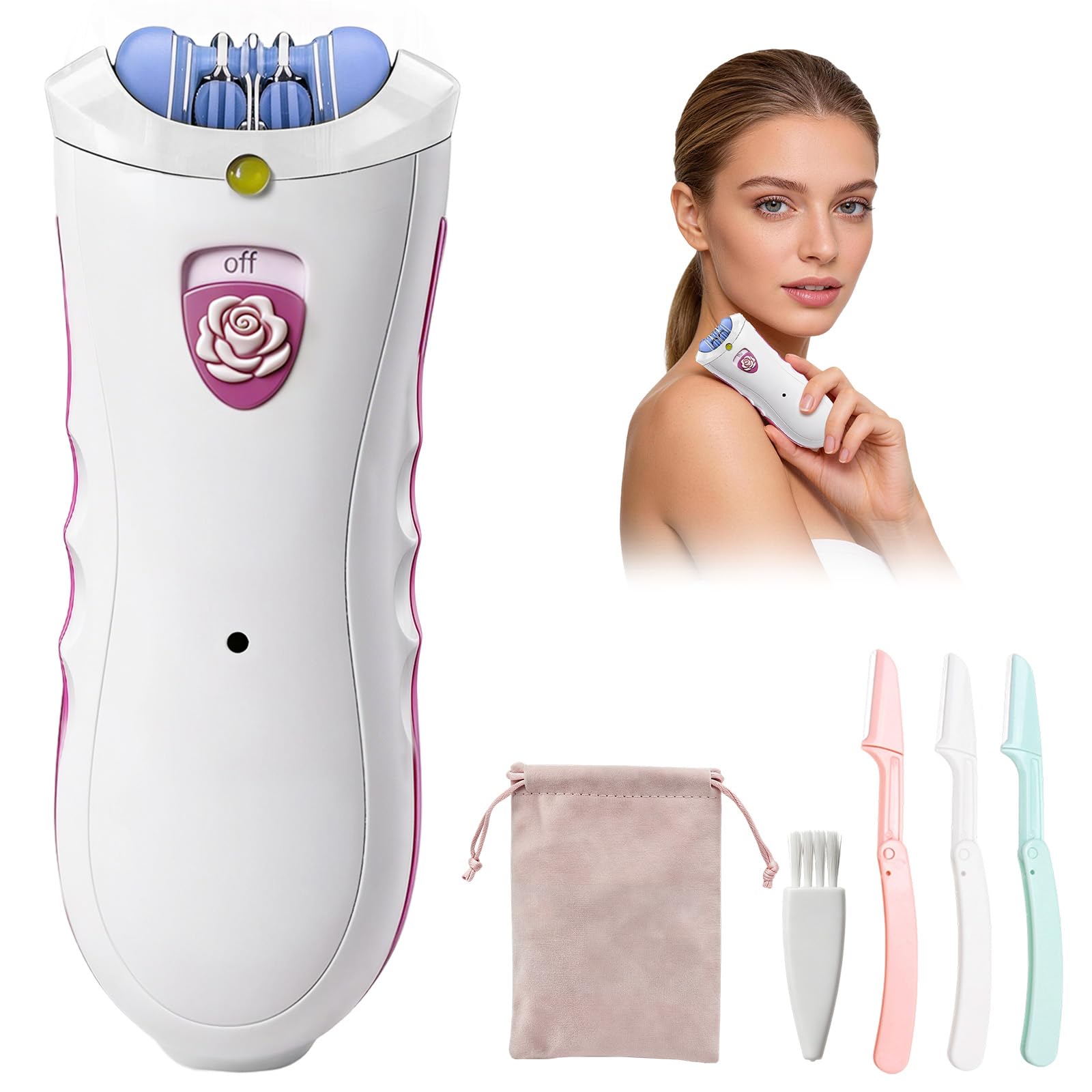 Depiladora facial para mujer, dispositivo eléctrico de depilación para cara y cuerpo, depiladora reutilizable sin dolor para mujeres, inalámbrica con luz LED, afeitadora portátil para pelusas de