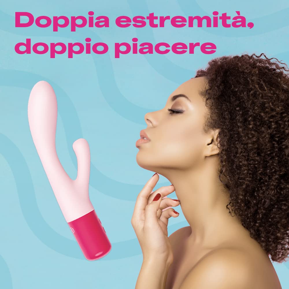 Durex Play Maxi Fun, Sex Toy, Massaggiatore Rabbit a Doppia Estremità, Vibratore per Stimolazione Combinata di Vagina e Clitoride, Waterproof