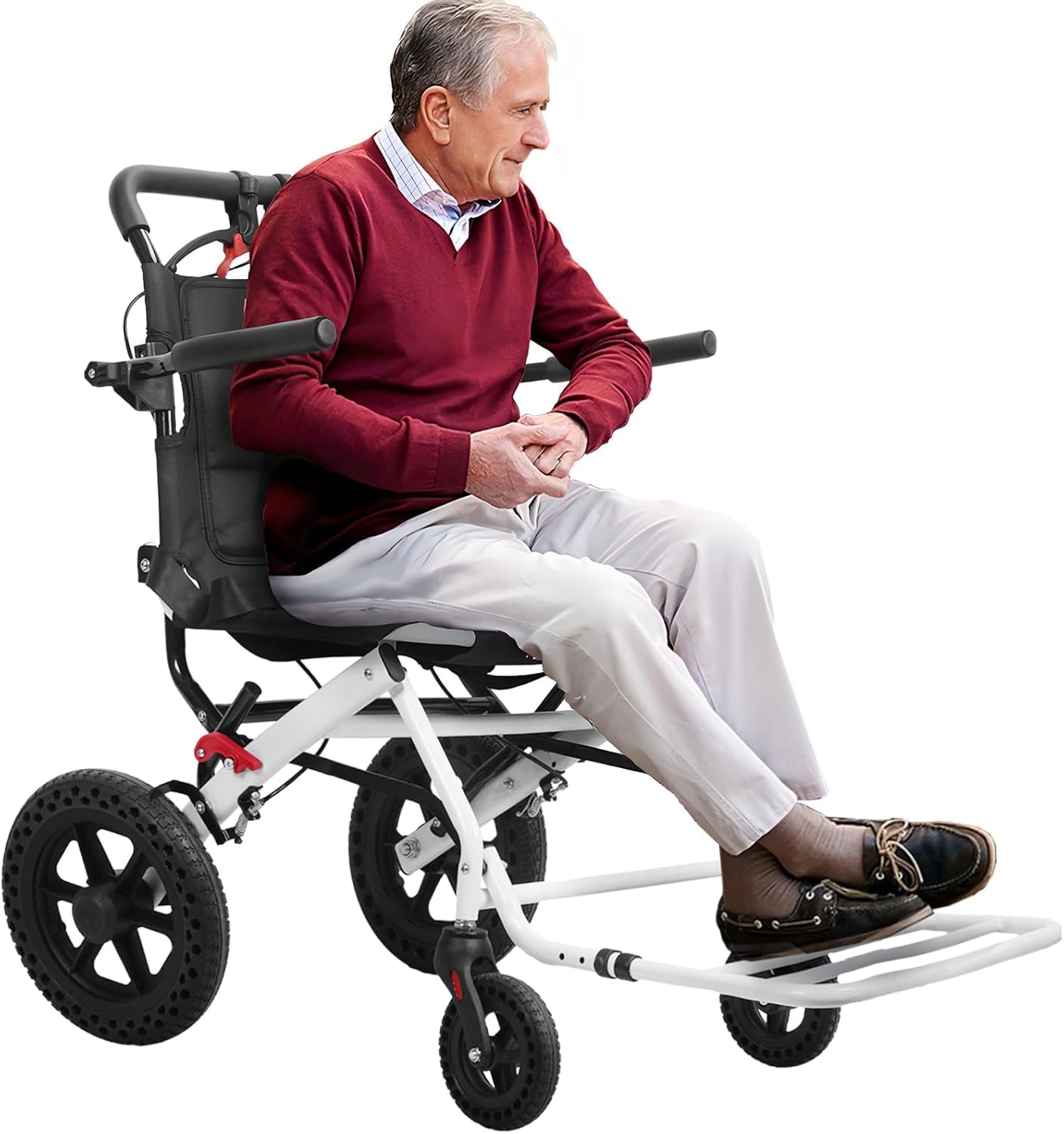 Silla de ruedas de transporte súper ligera para adultos (18 libras), plegable, portátil con frenos de bloqueo, capacidad de 230 libras | Silla de ruedas para adultos
