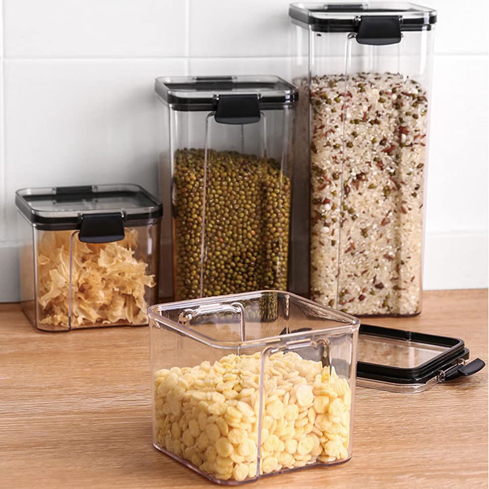 Botes Cocina, Juego de 4 Piezas de Recipiente de Botes Cocina Almacenaje de Plástico de Alimentos Sellados con Tapa, Se Utiliza para Almacenar Cereales, Pasta, Arroz, Harina