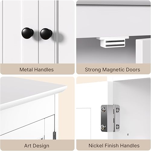 Miniatura 7 de Bealife Armario de pared de baño con barra de toallas, botiquín montado en la pared con 2 puertas y estantes ajustables, ahorro de espacio sobre el