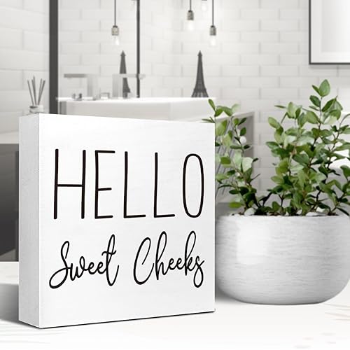 Miniatura 4 de Divertidos letreros de madera para baño, con texto en inglés Hello Sweet Cheeks, letrero de madera para baño, estante de baño, baño, hogar, mesa,