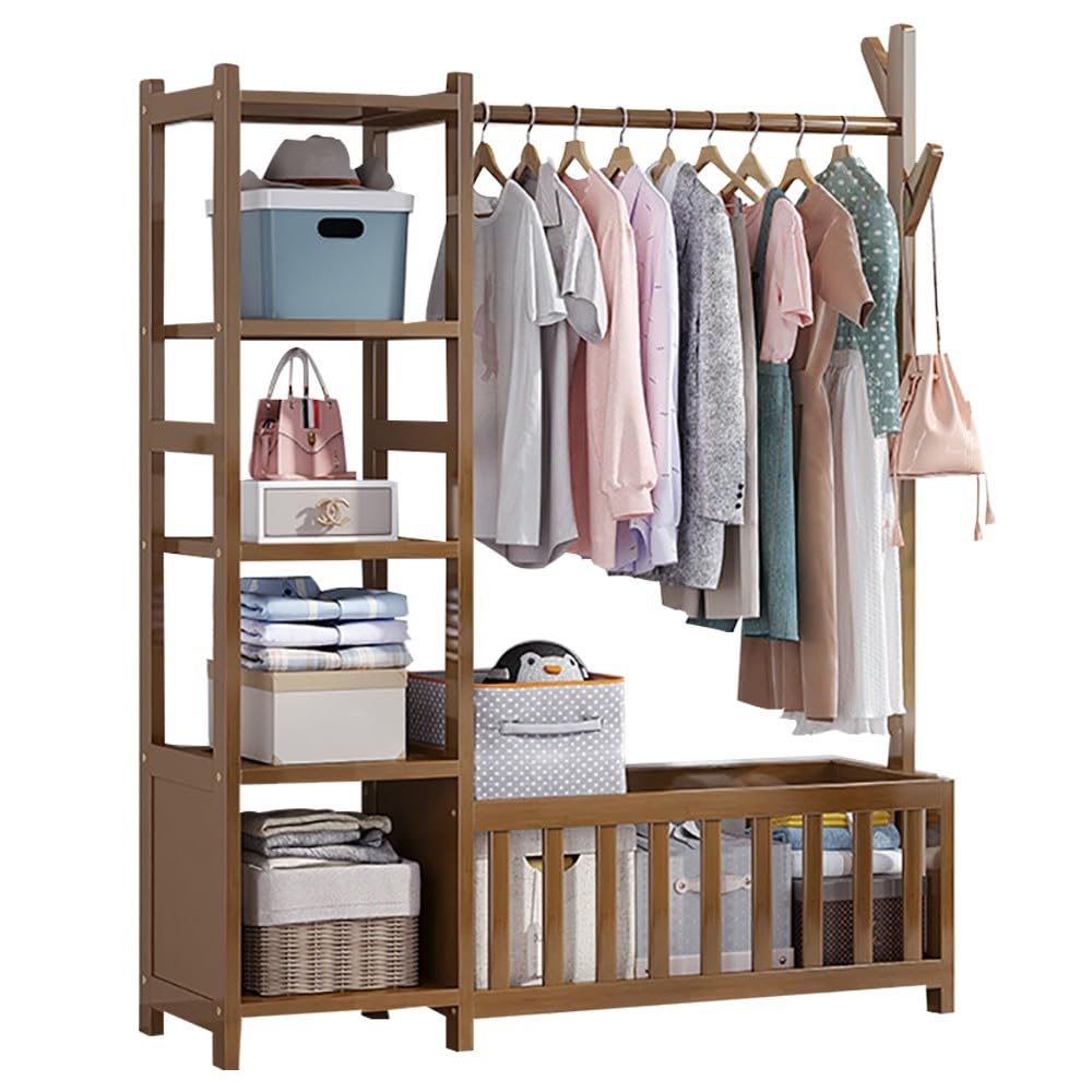 MYUYEE Wooden Coat Rack Stand, Clothes Drying Rack With Shelves, With Shoe Stand, Multifunctional Clothes Rail, Holds Up To 100 Kg, For Home/Office/Entryway/Hallway : 95Cm/115Cm(C-115Cm)
