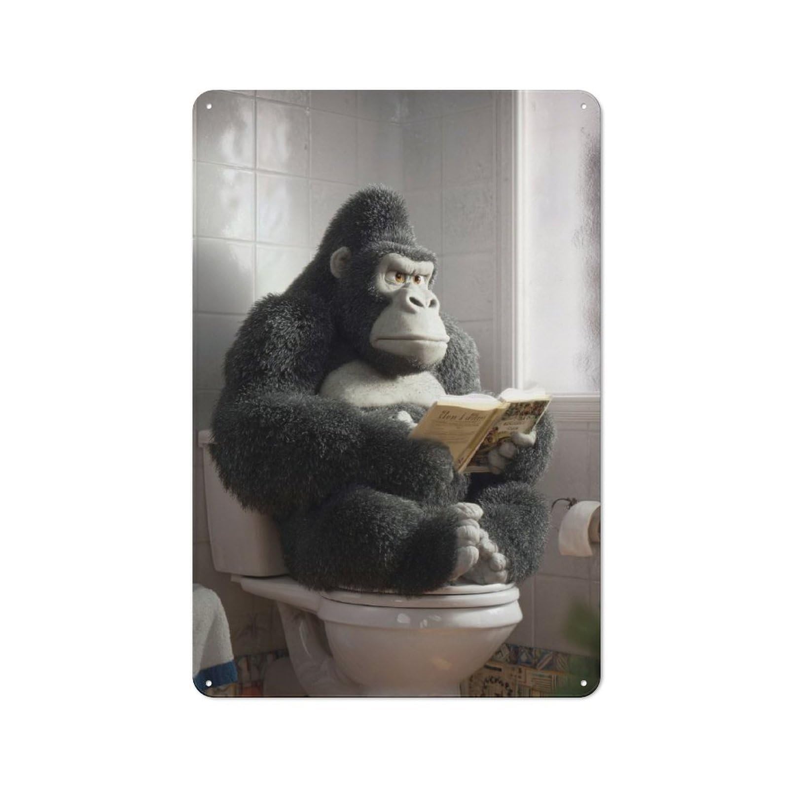 Junmoney Style-10 Gorilla Reading On Toilet Poster, Picture, Metal Print, Paint By Creed Rustic Metal Sign 30X20cm, Barn Style Farmhouse Wall Decor For Kitchen, Cottage, Porch Or Garden Room