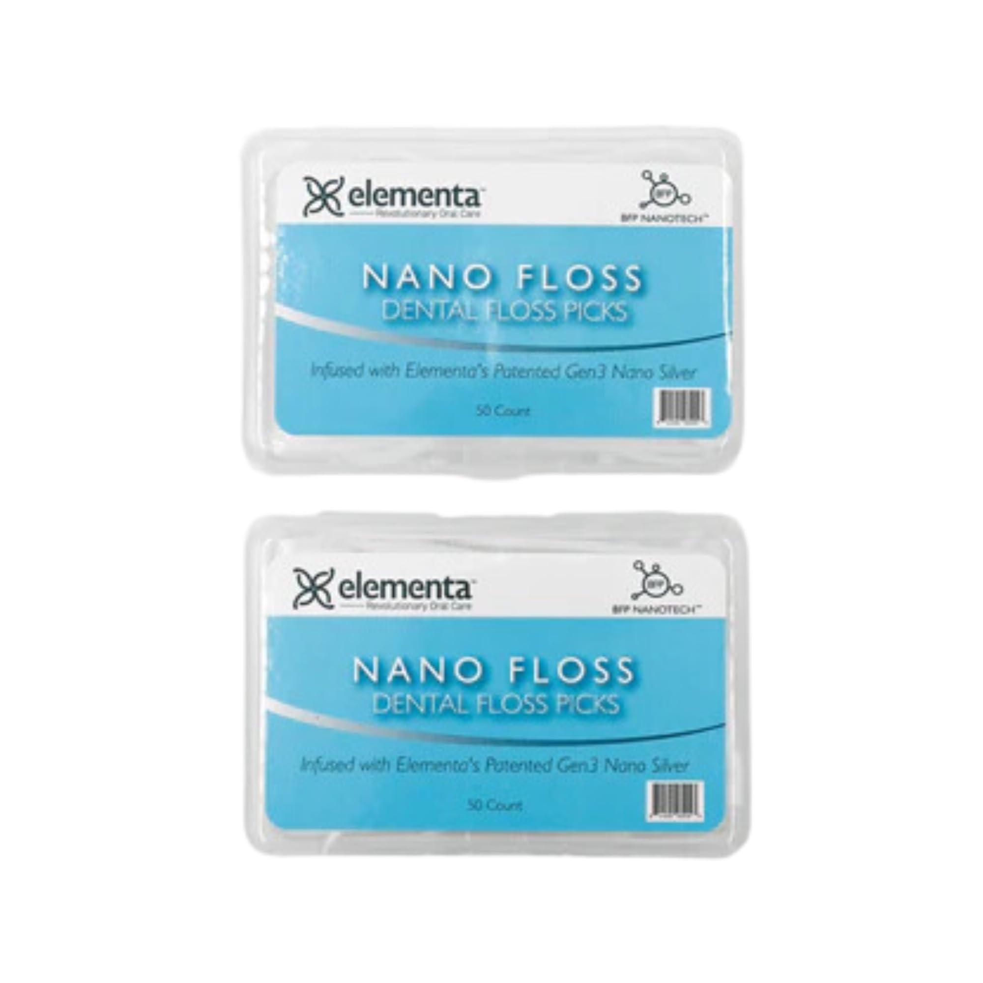 Elementa Silver Nano Dental Floss Picks - Patented Nano Silver Technology for Superior Plaque Removal, Strong, Shred-Resistant Monofilament, Portable, Ergonomic, Eco-Friendly Design, 50 Count