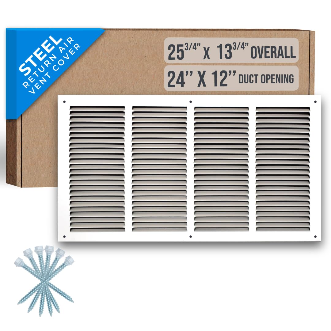 Fits 24x12 Duct Opening | Steel Return Air Grille by Handua | Vent Cover Grill for Sidewall and Ceiling | White | HVAC Cold Air Intake Grille | Outer Dimensions: 25.75"W X 13.75"