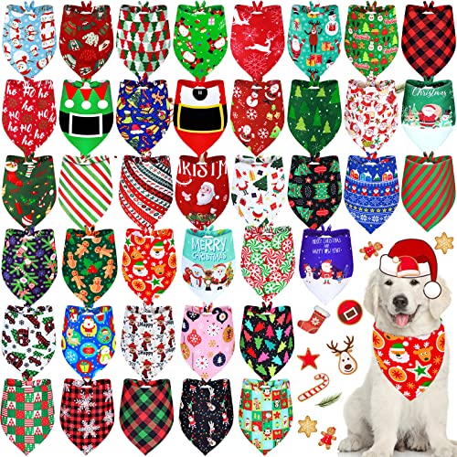 40 Pcs Summer Spring Dog Bandanas Christmas Dog Bibs Triangle Reversible Dog Bandana Adjustable Pet Kerchief Scarf Washable Cat Scarf For Summer Holiday Pets (Santa, L) #TOP13