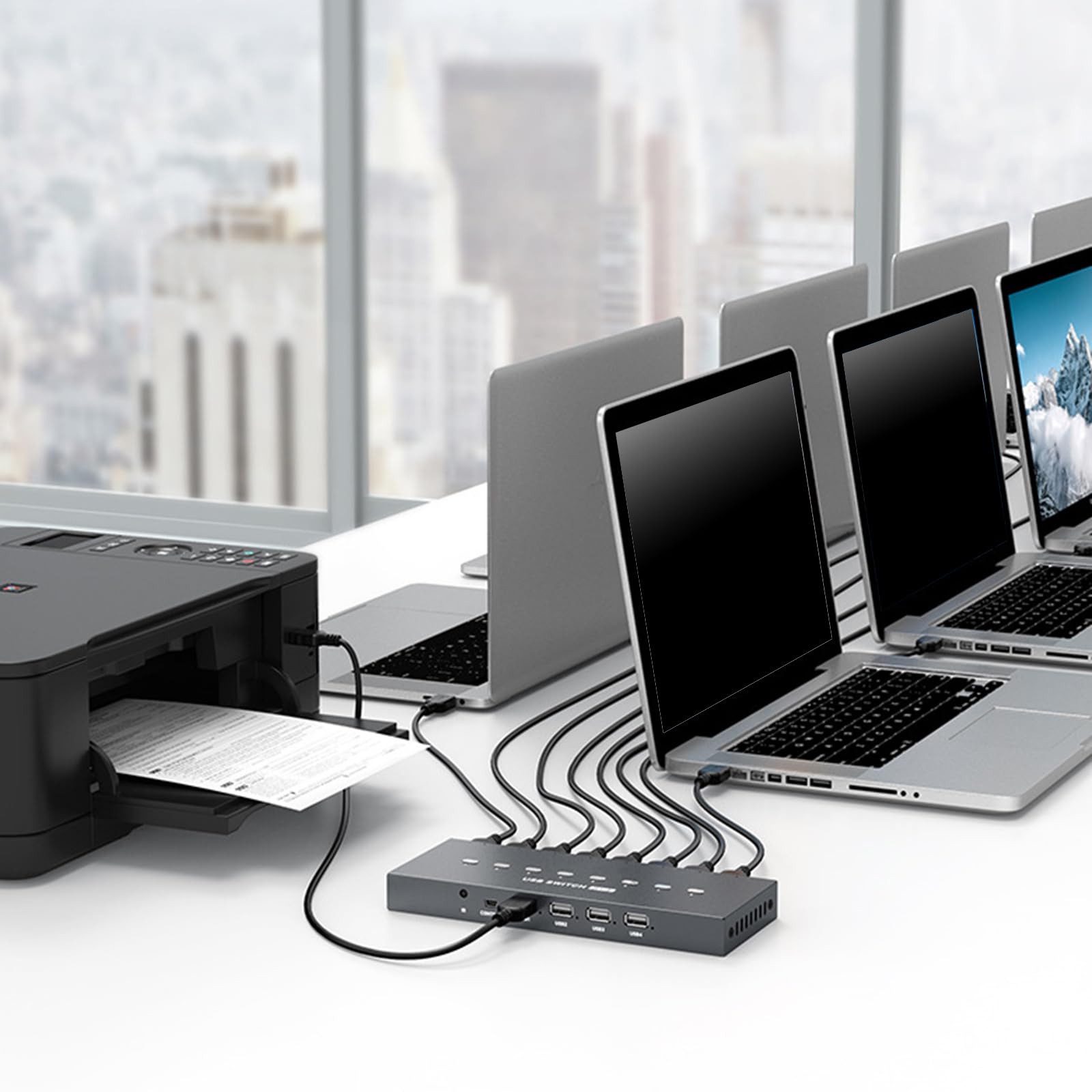 jiingekk USB2.0 Manual Sharing Switching Printer Sharing Device USB Hubs 8 In 4 Out Data Transfer Hubs Converters