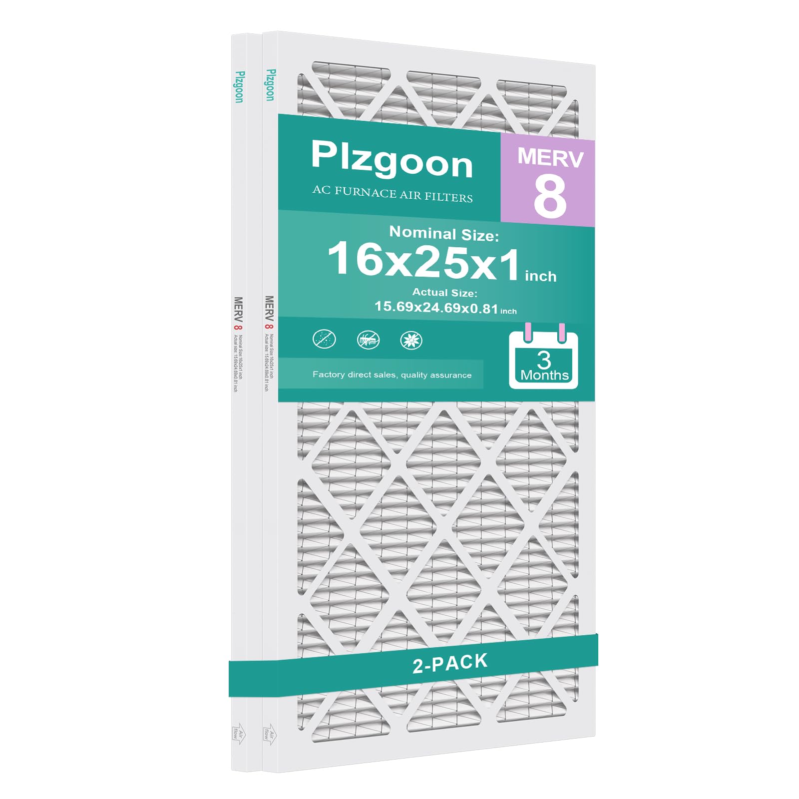 Plzgoon 16x25x1 MERV 8 2-Pack