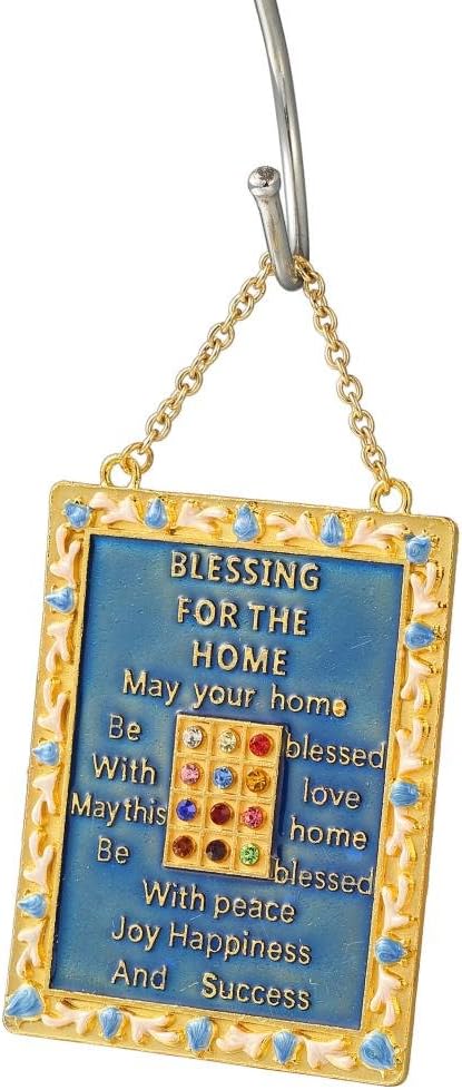 Matashi English Judaica Home Blessing Hanging Wall Ornament with Crystals Pewter Beautiful Decor for Bedroom Kitchen Living Family Room Hanging Art for Peace Joy Happiness Success Gift for New Year