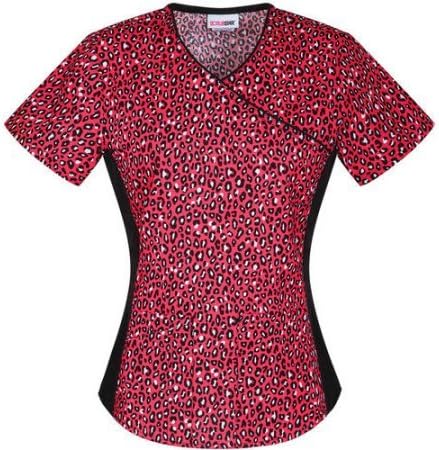 SCRUBSTAR Women's Fashion Collection Mock Wrap Leopard Printed Scrub Top 3X 3XL