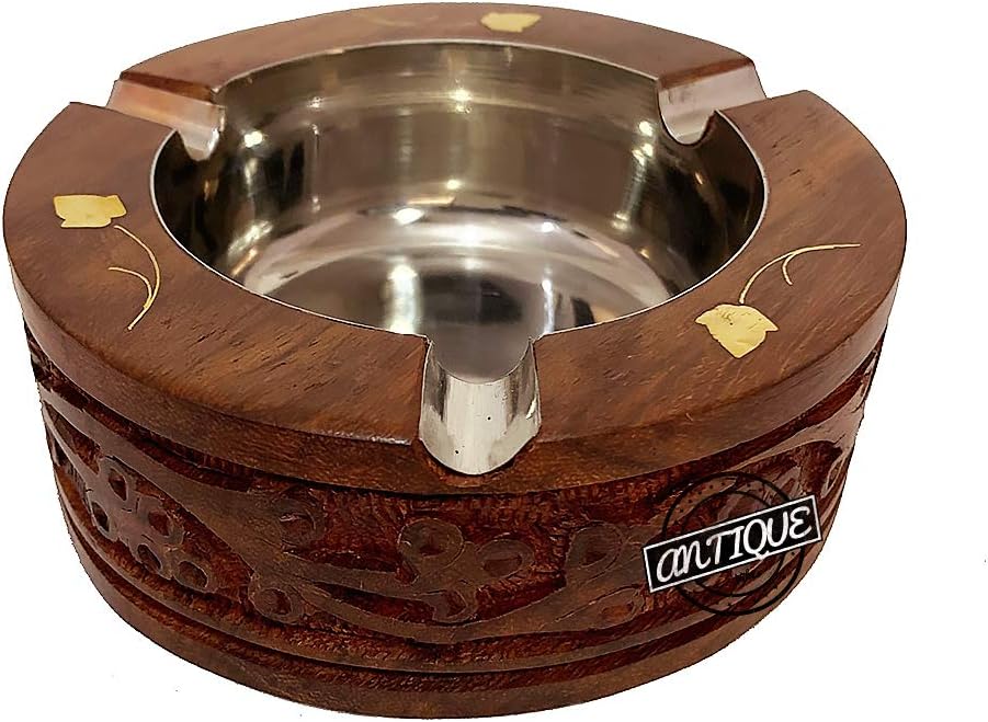 Antique Vibes Wooden Ashtray 3 Slot Ciggarette, Bar Restaurant Home/Office Decor - Smoke Ash Holder Tabletop Ash Tray for Outdoors/Indoors Ash Catcher Smokers Men and Father’s Gift