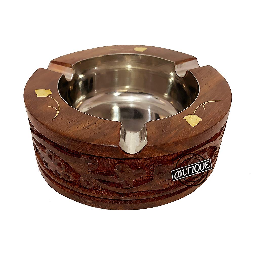 Antique Vibes Wooden Ashtray 3 Slot Ciggarette, Bar Restaurant Home/Office Decor - Smoke Ash Holder Tabletop Ash Tray for Outdoors/Indoors Ash Catcher Smokers Men and Father’s Gift