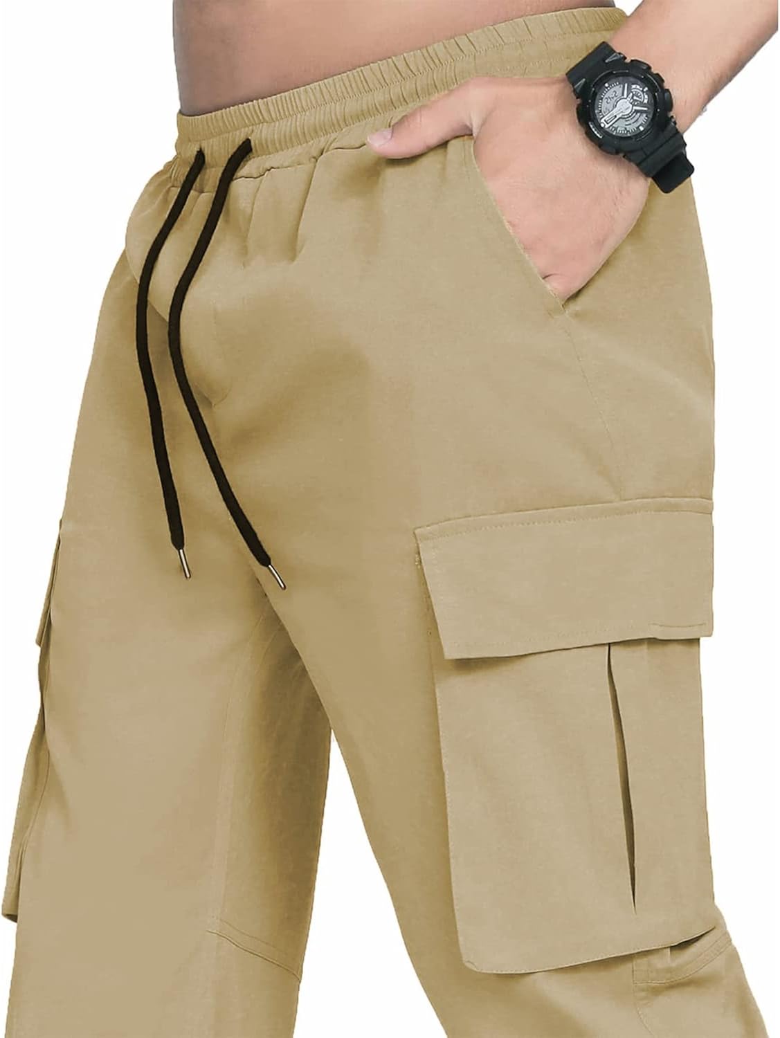 Vista 4 de LYRXXX Pantalones cargo casuales para hombre, pantalones de senderismo, pantalones de entrenamiento para hombre