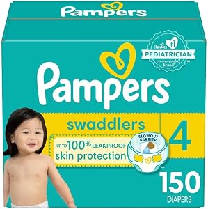 Pampers Swaddlers Diapers, Size 4 (15-34 lbs), 150 Count, Absorbent, Keeps Baby Dry and Comfortable, Skin Safe Disposable Baby Diaper