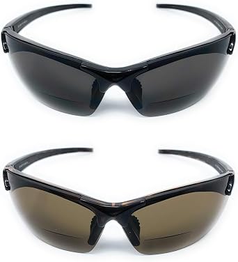 2 Pair The Grant Bifocal Sun Reader Sport and Wrap Around Reading Sunglasses, Unisex Safety Glasses for Men and Women, Black and Tortoise + 3.00