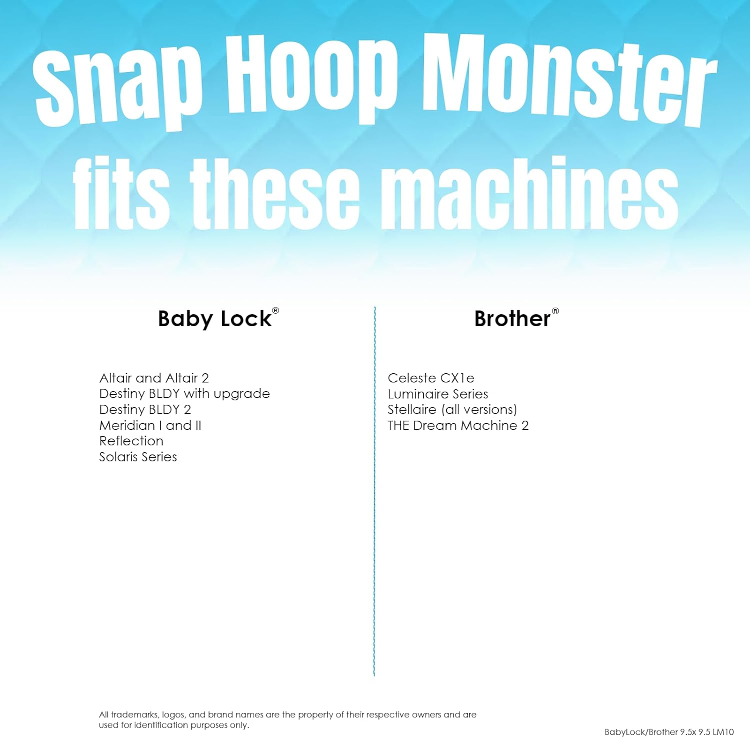 Snap Hoop Monster for Baby Lock/Brother (9.5" x 9.5") Magnetic Embroidery Hoop for Machine Embroidery